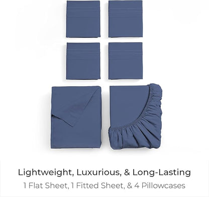 Mellanni California King Sheet Set - 6-Piece Iconic Collection Bedding, (Including 4 Pillowcases), 21-Inch Extra Deep Pocket, Easy Care, Ultra Soft, Cooling Sheets, Brushed Microfiber - Blue Nova