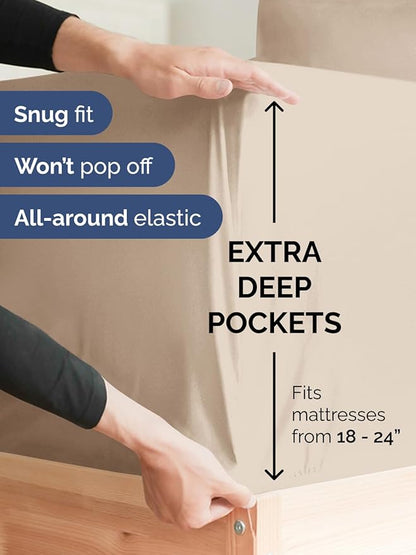 Extra Deep Split King Sheet Set - 7 Piece Breathable & Cooling Sheets - Hotel Luxury Bed Sheets Set - Easy & Secure Fit - Soft, Wrinkle Free & Comfy Sheets Set - Wheat Sheet Set w/Extra Deep Pockets