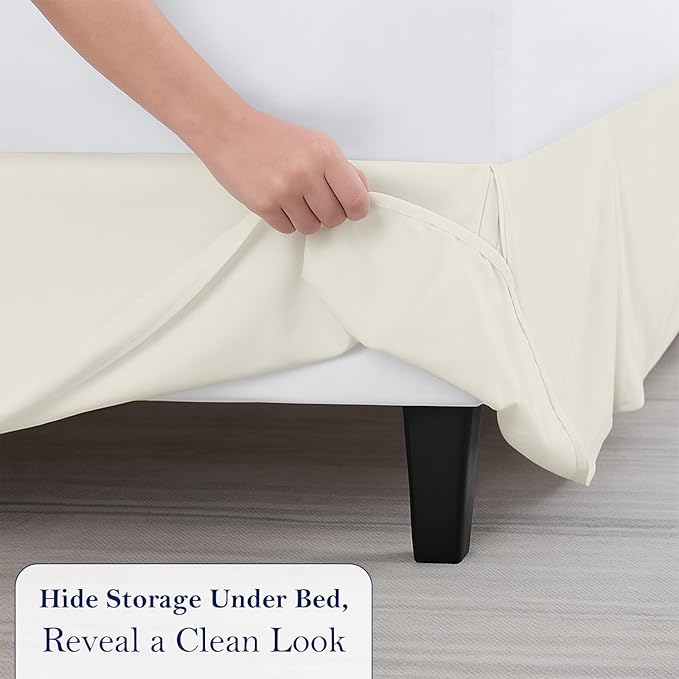 Luxury Pleated Bed Skirt, 14 Inch Tailored Drop Bed Skirt, Soft Double Brushed Premium Microfiber Bed Skirt, Easy Fit Bed Skirt, Fade & Wrinkle Resistant, Box Pleated Full Size Bedskirts - Ivory