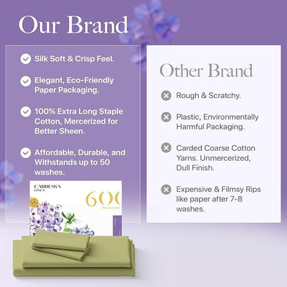 Carressa Linen California King Egyptian Cotton Sheet Sets - 600 Thread Count Cal King Cotton Sheet Set (4 PC, Herb Garden), Extra Soft, Cooling, 16" Deep Pocket Sateen Weave Luxury Hotel Bed Sheets