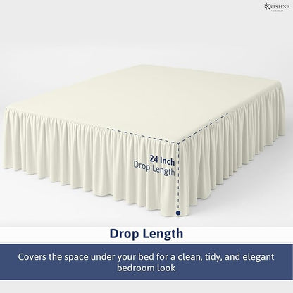 KRISHNA Ruffled Bed Skirt with Split Corners King, 100% Microfiber Hotel Quality, 24 Inch Drop Dust Ruffle Gathered Bedskirt with Platform, 78" x 80", Ivory