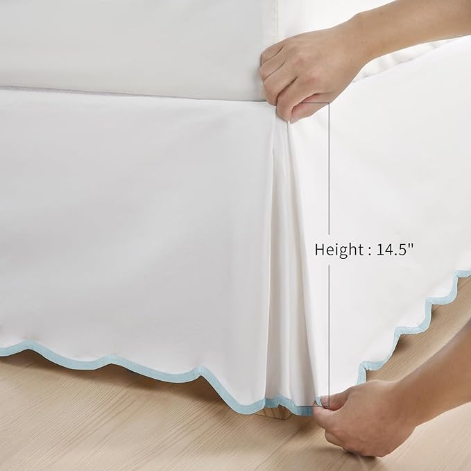 HIG Off-White Chic Full Bed Skirt - Easy Fit Scallop Edge Pleated Bedskirts, 14 Inch Drop Anti-Slip Dust Ruffle, Thick Fabric for Enhanced Privacy, Pre-Washed for Long-Lasting Use(N60022)