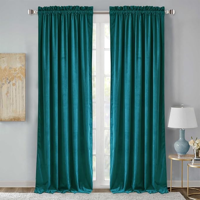StangH Velvet Blackout Curtains Teal - Extra Long Luxury Velvet Curtains Thermal Insulated Patio Door Panels for Dining Room, Teal, W52 x L108 inches, 2 Panels