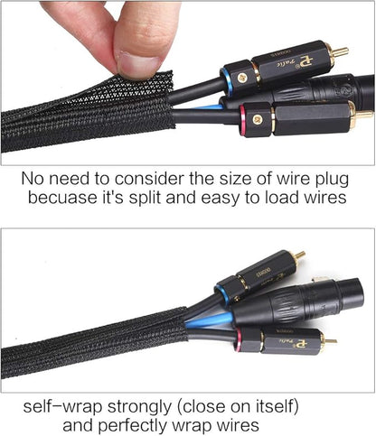 Alex Tech 10ft - 3/8 inch Cord Protector Wire Loom Tubing Cable Sleeve Split Sleeving For USB Cable Power Cord Audio Video Cable – Protect Cat From Chewing Cords - Black