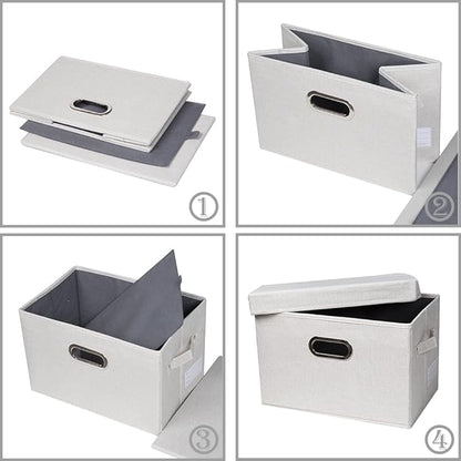 PRANDOM Collapsible Storage Bin with Lid [1-Pack] Fabric Foldable Storage Box Organizer Container Basket Cube with Cover for Home Bedroom Closet Office Nursery Beige(15.3x10x9.7)