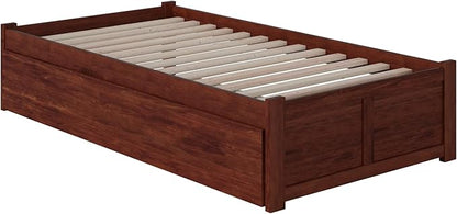 AFI Concord Twin Size Platform Bed with Footboard & Twin Trundle in Walnut
