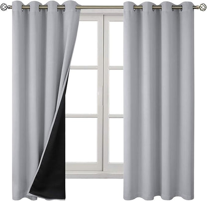 BGment 100% Blackout Curtains for Bedroom with Black Liner, Thermal Insulated Thick Double Layers Total Light Blocking Grommet Window Curtains 63 Inch Length 2 Panels Set (52 x 63 Inch, Light Grey)