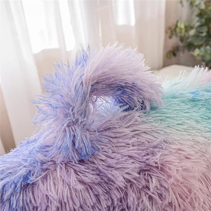 Holawakaka Large Shags Bed Rest Pillow with Arms,Tie Dye Reading Pillows Perfect for Adults Teens Men Women,Arm,Back,Pregnancy Lumbar & Head Neck Coccyx Lower Back Support Cushion (Blue Purple)