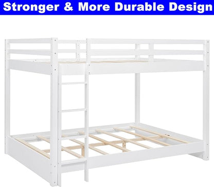 Upgraded Version Thicken Solid Wood Queen Over Queen Bunk Bed, Best Wooden Bunk Bed for Adults, Easy to Assemble (White)