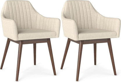 Giantex Upholstered Dining Chairs Set of 2, Mid Century Kitchen Chairs with Solid Wood Legs, Wrap-Around Backrest, Modern Accent Armchair for Living Room, Dining Room, Bedroom, Beige