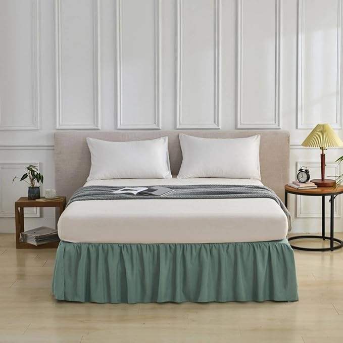 Bed Skirt Full Size Ruffled Bed Skirt with Split Corners, Full Bed Skirts 18 Inch Drop with Platform, 18'' Full, Sage Green