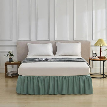 Bed Skirt Full Size Ruffled Bed Skirt with Split Corners, Full Bed Skirts 12 Inch Drop with Platform, 12'' Full, Sage Green