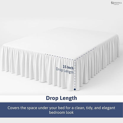 KRISHNA Ruffled Bed Skirt with Split Corners Queen, 100% Microfiber Hotel Quality, 15 Inch Drop Dust Ruffle Gathered Bedskirt with Platform, 60" x 80", White