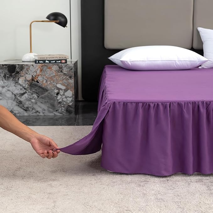 Bed Skirt King Size Ruffled Bed Skirt with Split Corners, King Bed Skirt 16 Inch Drop, King Size Bed Skirt Grape for Ruffled Bed Skirt with Split Corners, Bed Skirt King Size