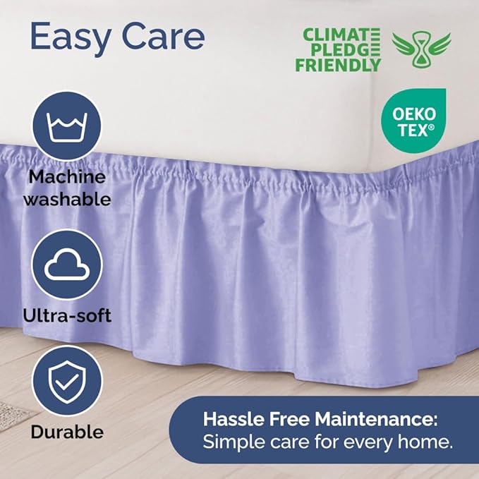 Wrap Around Dust Ruffle Bed Skirt - Lavender - for Full Size Beds with 18 Inch Drop - Easy Fit Elastic Strap - Adjustable Pleated Bedskirt w/Brushed Fabric Wrinkle Free - for Women, Men, Kids & Teens