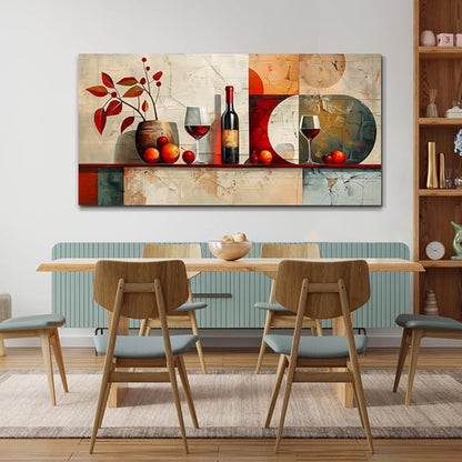 ERQINHUA Large Canvas Wall Decor For Kitchen Wall Art For Living Room Dining Room Decorations Wine Glass Still Life Abstract Picture Artwork Pub Wall Mural Posters Home Decor Aesthetics 24"x48"