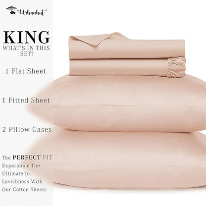 URBANHUT 800 Thread Count 100% Cotton King Size Sheets, Luxury 4 Piece King Bedsheets, Hotel Sheets Sateen Finish - Better Than Egyptian, 16" Elasticized Deep Pocket - Blush Pink