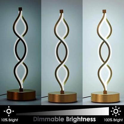 NUÜR Gold Infinity Spiral LED Table Lamp, Lamps for Bedrooms Dimmable Metallic Bedside Lamp with Touch Controller, 3 Colour Temperature, 15.8 Inch Height for Living Room