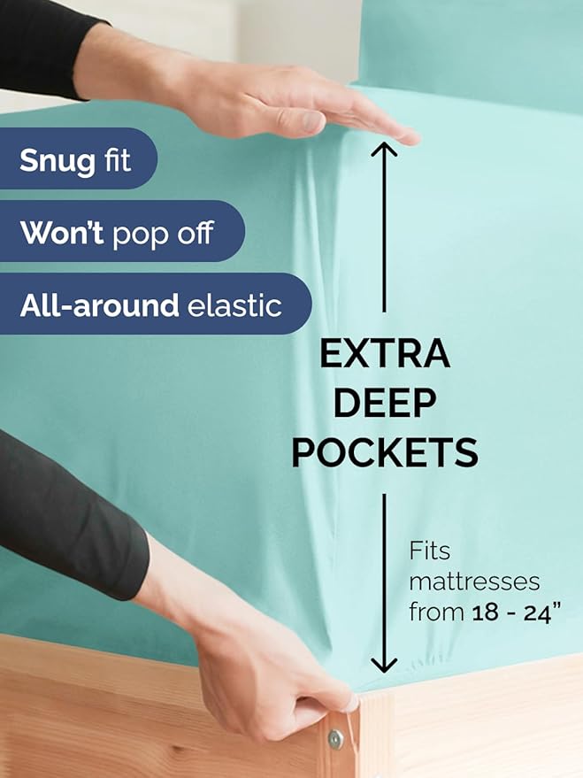 Extra Deep Queen Sheet Set - 6 Piece Breathable & Cooling Sheets - Hotel Luxury Bed Sheets Set - Easy & Secure Fit - Soft, Wrinkle Free & Comfy Sheets Set - Spa Blue Sheet Set with Extra Deep Pockets