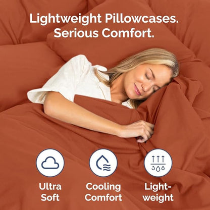 King Pillow Cases Set of 2 - Ultra Soft Hotel Quality Pillowcase Covers - Comfy, Cozy & Wrinkle Free - Shrinkage, Stain & Fade Resistant - Machine Washable Pillow Protectors - 2 Piece Set - Terracotta