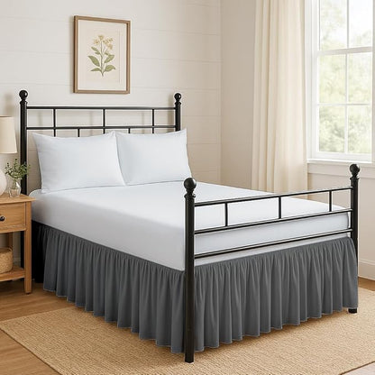 Ruffled Bed Skirt Split Corners with Platform, Tailored Fit Hotel Quality Wrinkle Free Ultra-Soft Microfiber Dust Ruffle, Upto 24 Inch Drop, Twin, Dark Grey