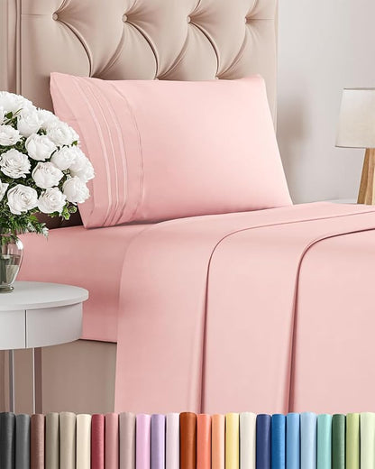 Twin XL Size 3 Piece Sheet Set - Comfy Breathable & Cooling Bed Sheets Set - Hotel Luxury Bedding for Women, Men, Kids, Teens, Boys & Girls - Deep Pockets, Soft, Wrinkle Free - Oeko-Tex - Baby Pink