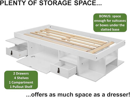 memomad Bali Storage Platform Bed with Drawers (Twin Size, Off White)