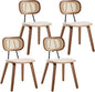 HEAH-YO Modern Dining Chairs Set of 4, Upholstered Faux Leather Dining Room Chairs with Rattan Backrest and Wood Legs, Armless Wood Kitchen Chairs for Dining Room, Beige