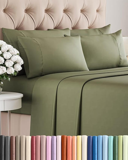 King 6 Piece Sheet Set - Cooling, Comfy & Breathable - Hotel Luxury Bedding, Includes Fitted Sheet for Women, Men, Kids & Teens - 1 Flat, 1 Fitted Sheet, 4 Pillowcases with Deep Pockets - Sage Green
