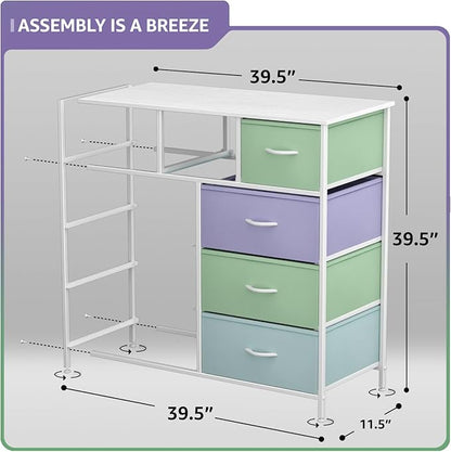 Sorbus Kids Dresser with 9 Drawers - Furniture Storage Chest Tower Unit for Bedroom, Hallway, Closet, Office Organization - Steel Frame, Wood Top, Fabric Bins (Pastel 2, Pastel)