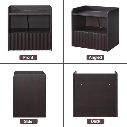 Modern Fluted Floating Nightstand Wall Mounted Set of 2- Bedside Table with Storage Drawer & Display Shelf, Minimalist Bedroom Furniture for Studio Apartments(Espresso)
