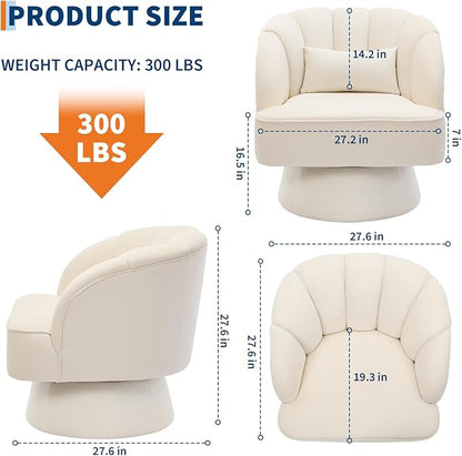 GarveeHome Modern Swivel Barrel Accent Chair, 360 Degree Velvet Upholstered Armchair with Striped Backrest & Plush Padding, Comfy Round Lounge Chair for Living Room, Bedroom, Reading Nook, Beige 2 PCS