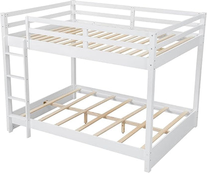 Bellemave Queen Over Queen Size Bunk Bed for Kids/Adults,Solid Wood Bunk Bed Frame Queen Size with Ladder & Safety Guardrails,White