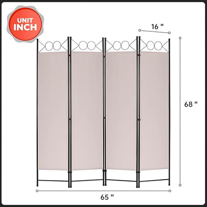 4 Panel Room Divider 6FT Steel Frame Screen Folding Privacy Divider Freestanding Partition for Home Office Bedroom (Tan)
