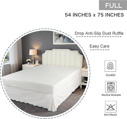 HIG Off-White Chic Full Bed Skirt - Easy Fit Scallop Edge Pleated Bedskirts, 14 Inch Drop Anti-Slip Dust Ruffle, Thick Fabric for Enhanced Privacy, Pre-Washed for Long-Lasting Use(N60022)