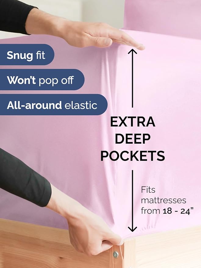 Extra Deep King Sheet Set - 6 Piece Breathable & Cooling Sheets - Hotel Luxury Bed Sheets Set - Easy & Secure Fit - Soft, Wrinkle Free & Comfy Sheets Set - Light Pink Sheet Set with Extra Deep Pockets
