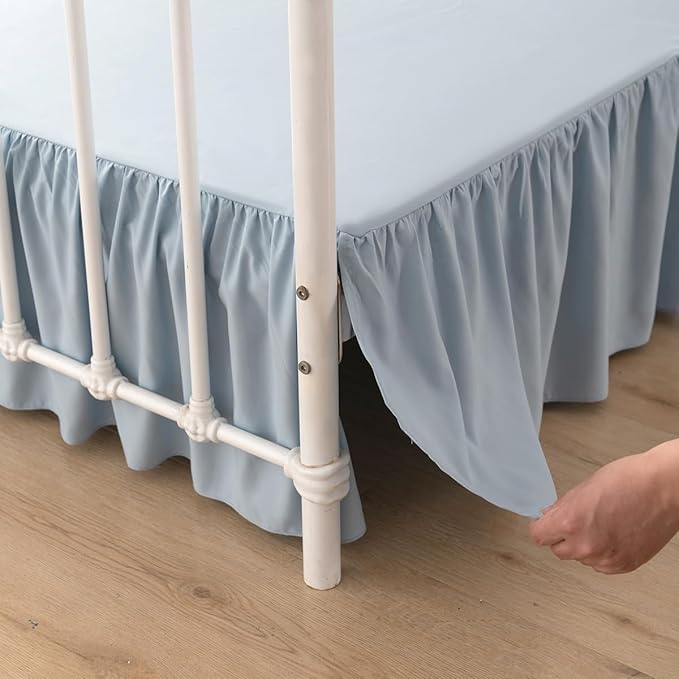 Bed Skirt Full Size Ruffled Bed Skirt with Split Corners, 16 Inch Drop Dust Ruffle Bed Skirts with Platform, Gathered Style, 100% Microfiber, Grayish Blue