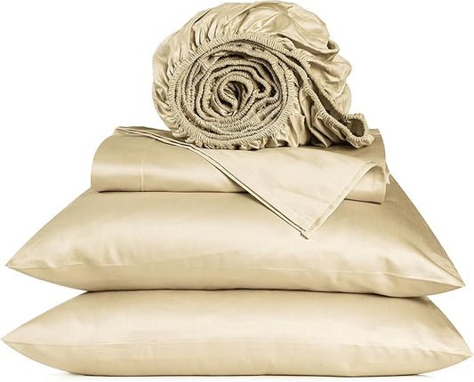 URBANHUT 800 Thread Count 100% Cotton California King Size Sheets, Luxury 4 Piece Cal King Bedsheets, Hotel Sheets Sateen Finish - Better Than Egyptian, 16" Elasticized Deep Pocket - Sand