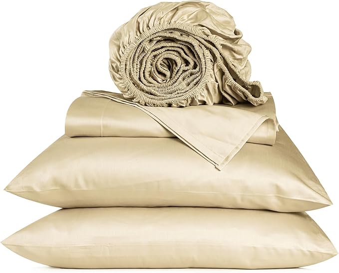 URBANHUT 800 Thread Count 100% Cotton Queen Size Sheets, Luxury 4 Piece Queen Bedsheets, Hotel Sheets Sateen Finish - Better Than Egyptian, 16" Elasticized Deep Pocket - Sand