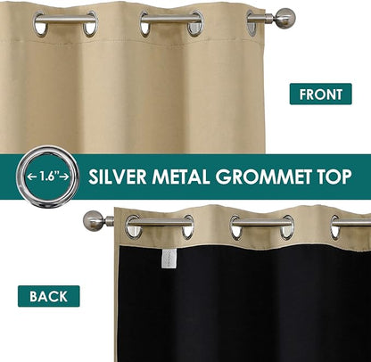 ChrisDowa 100% Blackout Curtains for Bedroom with Black Liner, 2 Thick Layers Total Blackout Thermal Insulated Grommet Window Curtains 2 Panels Set (Beige, 42 x 63 Inch)