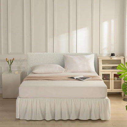 Bed Skirt King Size, Ruffled Bed Skirt with Split Corners, Bed Skirts 14 Inch Drop, Bed Skirting with Platform, 14'' King - Ivory