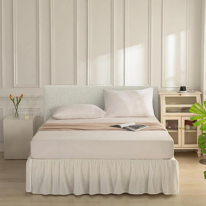 Bed Skirt King Size Ruffled Bed Skirt with Split Corners - Bed Skirts 12 Inch Drop, King Size Bed Skirting with Platform, 12'' King, Ivory
