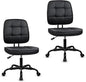 CLATINA Armless Home Office Chair with Lumbar Support and Wheels, Small PU Leather Ergonomic Low Back Desk Chairs No Arms, Adjustable Height 360° Swivel Rolling Computer Task Chair, Black, 2 Pack