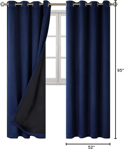 BGment Navy Blue Blackout Curtains 95 Inches Long 2 Panels Set for Living Room, Thermal Insulated 100% Light Blocking Curtains & Drapes, Grommet Soundproof Curtains for Bedroom Window, Each 52 Wide