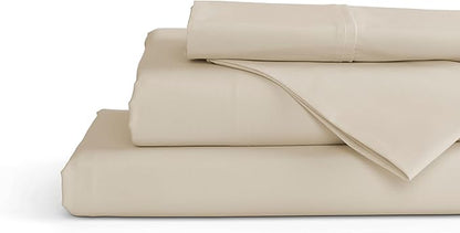 Linen Home 100% Cotton Percale Sheet Set, Twin Size, Ivory, Deep Pocket, 4 Pieces Set - 1 Flat, 1 Deep Pocket Fitted Sheet and 2 Pillowcases, Crisp Cool and Strong Bed Linen