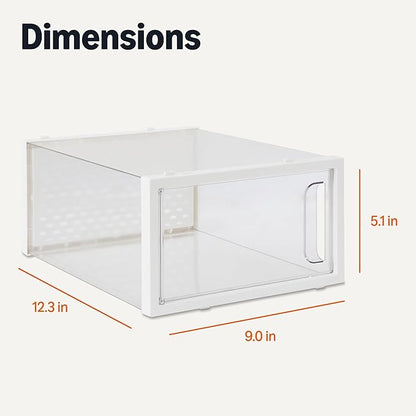 Amazon Basics Stackable and Foldable Clear Shoe Storage Organizer Box, Small, Pack of 12