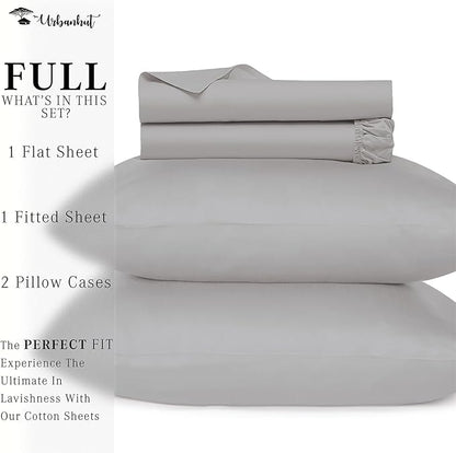 URBANHUT 800 Thread Count 100% Cotton Full Size Sheets, Luxury 4 Piece Full Bedsheets, Hotel Sheets Sateen Finish - Better Than Egyptian, 16" Elasticized Deep Pocket - Silver Grey