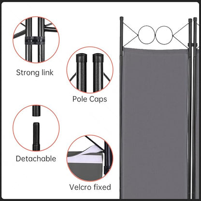 4 Panel Room Divider 6FT Steel Frame Screen Folding Privacy Divider Freestanding Partition for Home Office Bedroom (Grey)