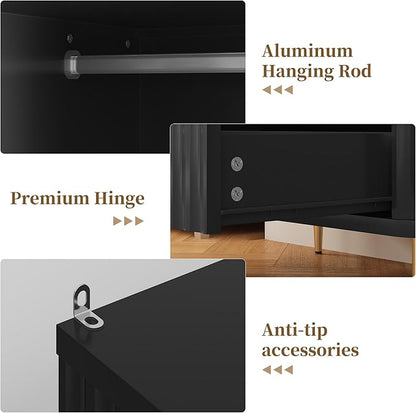 HLR 72" Modern Armoire Wardrobe Closet with Doors and Drawers, Bedroom Armoire Cabinet with Hanging Rod, Wooden Clothing Storage Cabinet Set of 2,Black