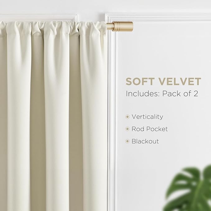 Joydeco White Velvet Curtains 90 Inches 2 Panels, Luxury Thermal Insulated Soft White Curtains for Bedroom & Living Room, Room Darkening Velvet Drapes, Rod Pocket (52W x 90L)